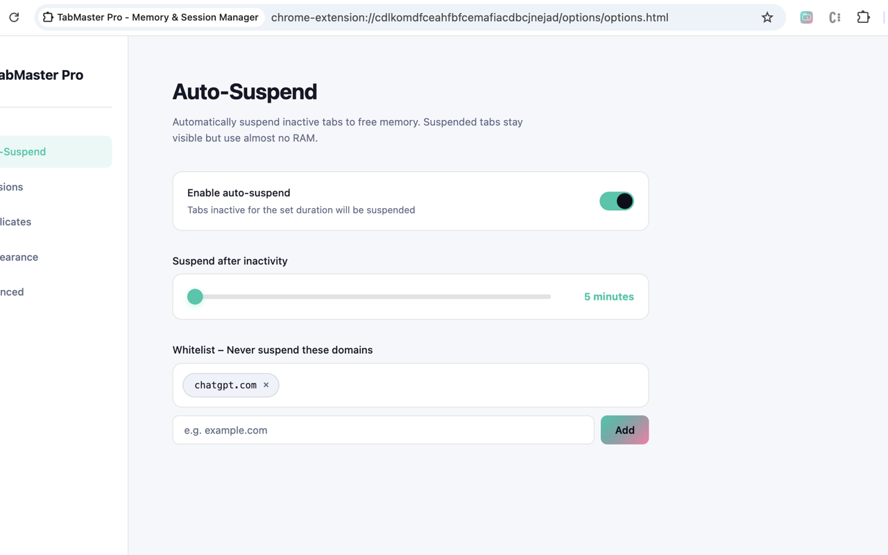 TabMaster Pro settings